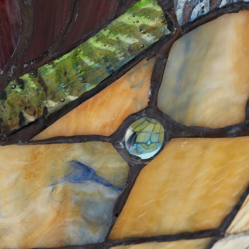 Mila River of Goods Red/Amber/Blue Stained Glass Bowl Shade 13-Inch Ceiling Light - 12.5" x 12.5" x 13"