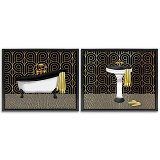 Stupell Elegant Geometric Deco Bathroom Framed Floater Canvas Wall Art ...