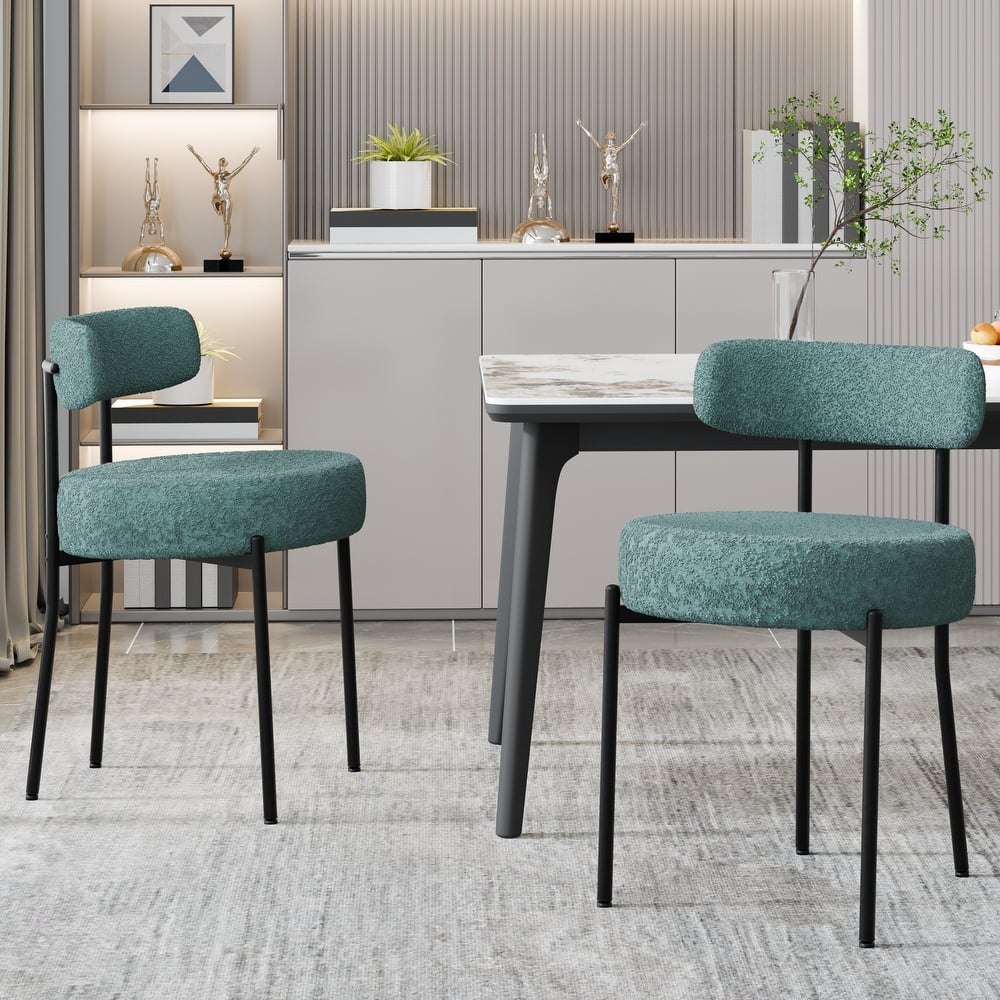 XINMICS Upholstered Boucle Dining Chairs with Black Metal Legs
