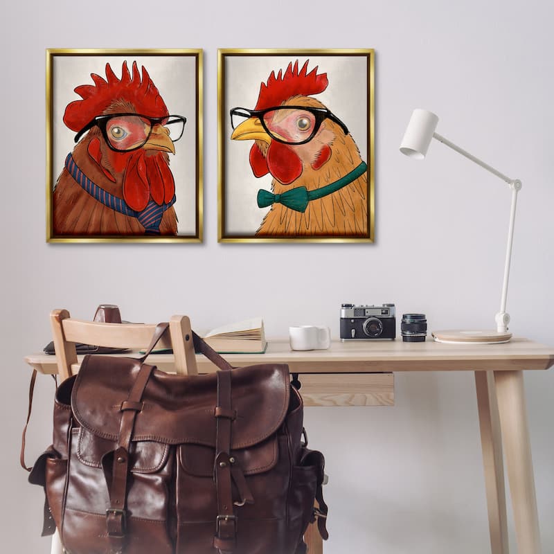 Stupell Quirky Hipster Roosters Framed Floater Canvas Wall Art Design By Marcus Prime (Set of 2)