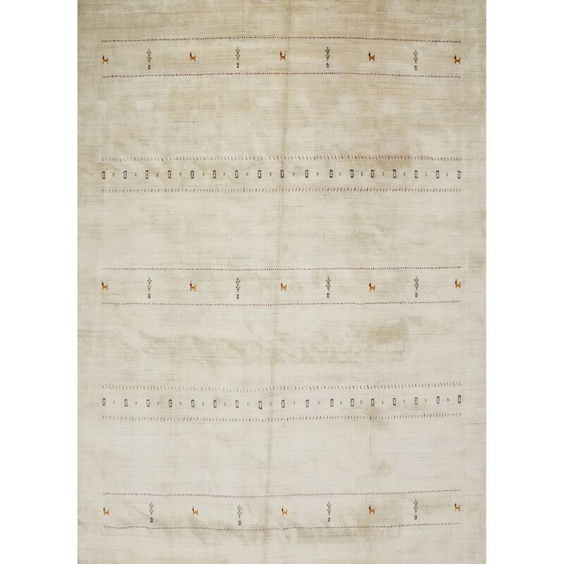 Hand Knotted Oriental 100% Wool Carpet Tribal Animal Pictorial Beige & Ivories Gabbeh Area Rug - 9' 11'' X 9' 10''