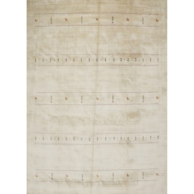 Hand Knotted Oriental 100% Wool Carpet Tribal Animal Pictorial Beige & Ivories Gabbeh Area Rug - 9' 11'' X 9' 10''
