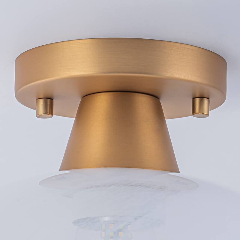 1-Light Gold Dome Flush Mount Ceiling Light with Opal Glass