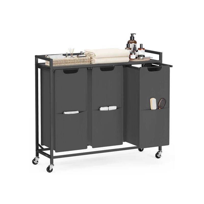 3-Bag Rolling Laundry Hamper with Top Shelf Slate/Charcoal Gray Sorter with Removable Water - 36.6"L x 12.6"W x 36.6"H