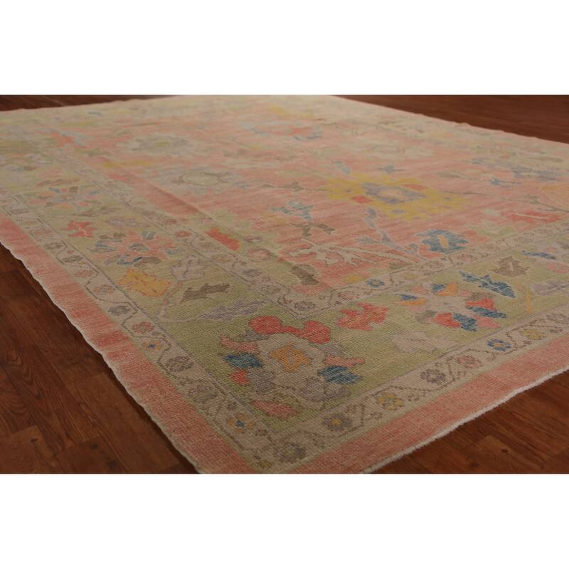 Hand Knotted Oriental 100% Wool Carpet Transitional All-Over Coral Oushak Area Rug - 12' 2'' X 9' 0''