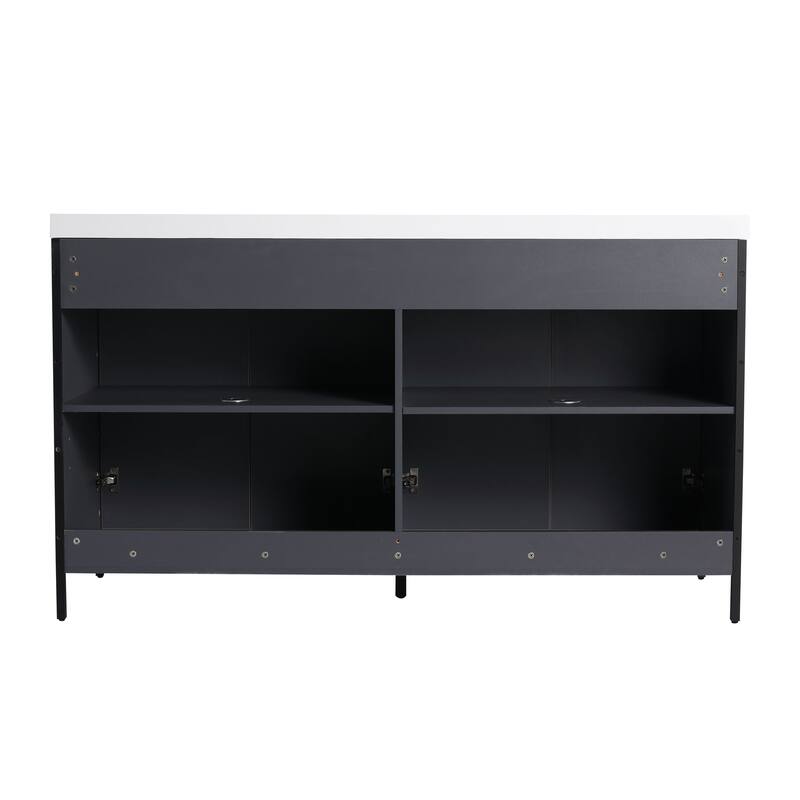 59-inch Double Sink Bathroom Vanity with Adjustable Shelves, Soft-Close Hinges, Resin Basin