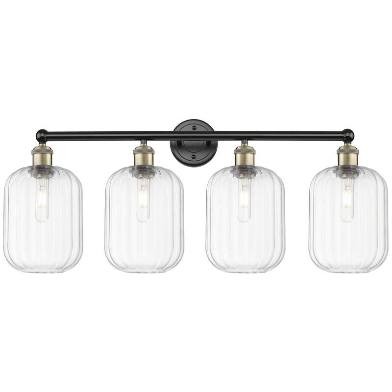 Innovations Lighting Endless Possibilities Edison - Preston - 4 Light 34" Jar Shade Bath Vanity Light - Clear/Black Antique Brass