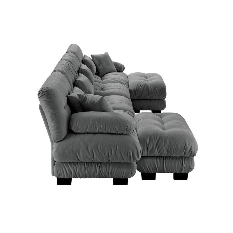 173.2" Chenille U-Shaped Cloud Sectional Sofa with 2 Ottomans (4-Seater Modular)