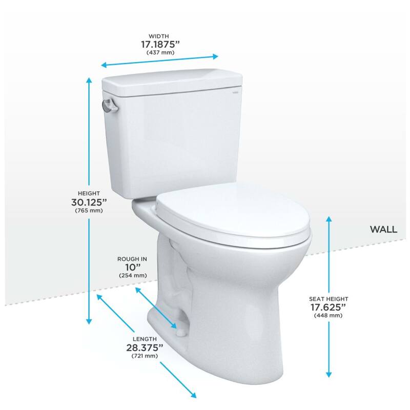 Toto MS776124CEFG.10#01 Drake 1.28 GPF Two Piece Elongated Chair Height Toilet with Left Hand Lever Seat Included