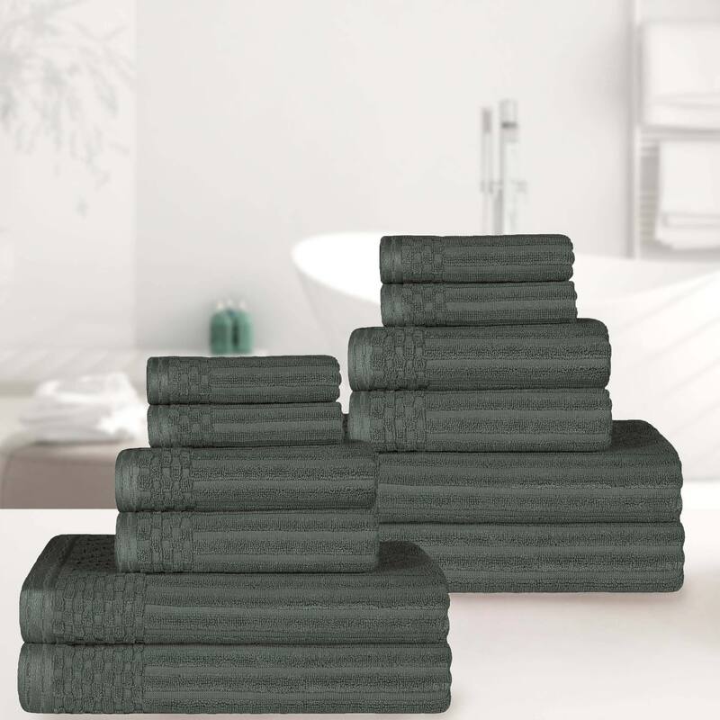 Superior Cotton 12-Piece Solid and Checkered Border Towel Set