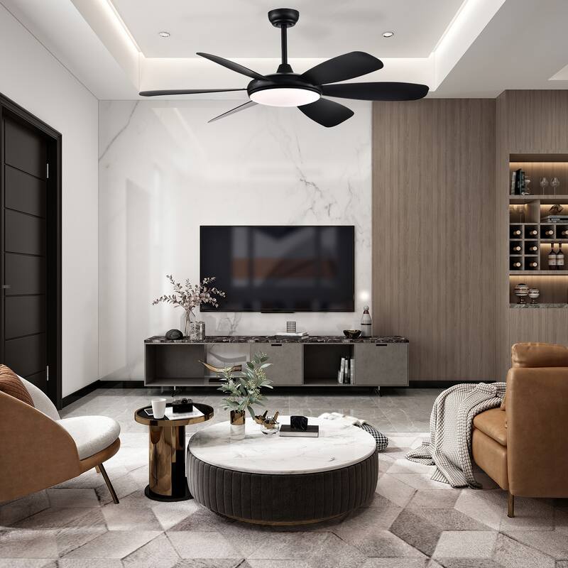 Matte Black 52 in. 6-Speed Integrated LED Indoor 6-Blade Ceiling Fan with Light Kit and Remote Control