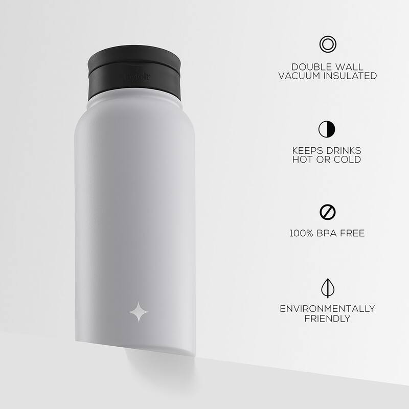 JoyJolt Vacuum Insulated Stainless Steel Water Bottle with Flip Lid & Sport Straw Lid - 32 oz