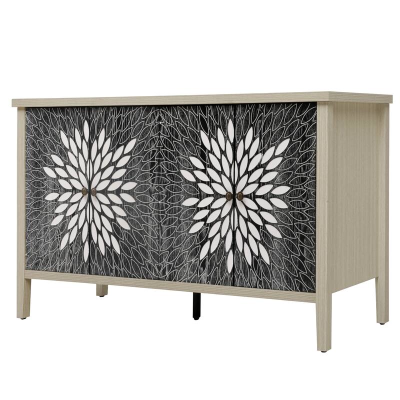 GDFStudio - Oakvista Modern Wooden Storage Sideboard Buffet Cabinet with 4 Doors and Adjustable Shelves