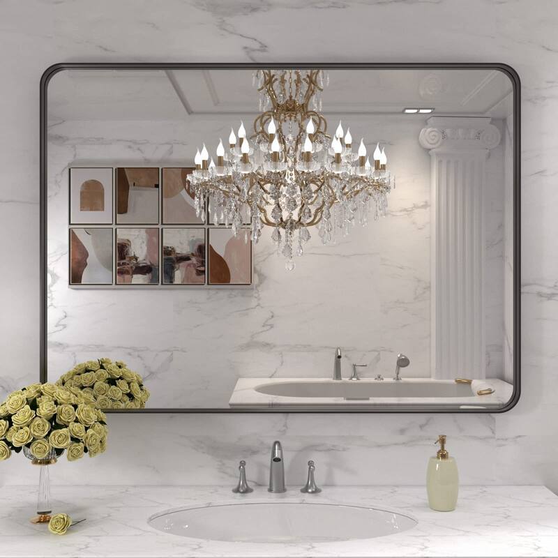 40x30 Inch Black Aluminium Frame Bathroom Mirror - Black
