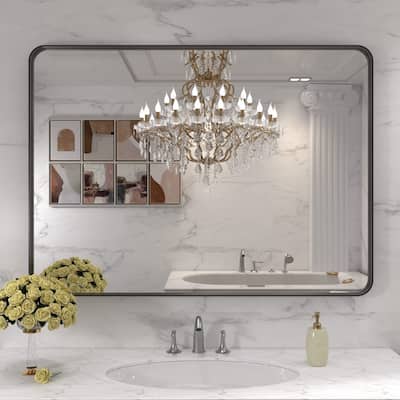 40x30 Inch Black Aluminium Frame Bathroom Mirror