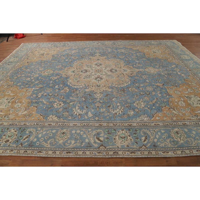 Blue Medallion Tabriz Persian Rug Living Room Handmade Wool Carpet - 9'10"x 12'7"