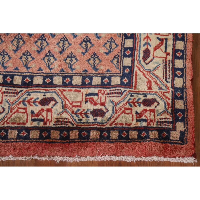 Hand Knotted Oriental 100% Wool Carpet Traditional All-Over Red Botemir Runner Rug - 10' 3'' X 3' 4''