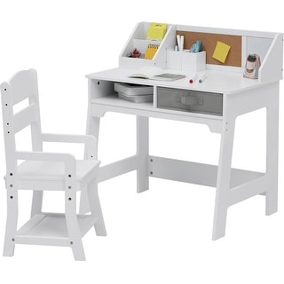 Kids Desk and Chair Set, Wooden Study Table with Storage Bins
