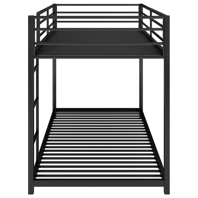 Modern Full Size Low Bunk Bed, Sturdy Metal Frame with Ladder - Silver