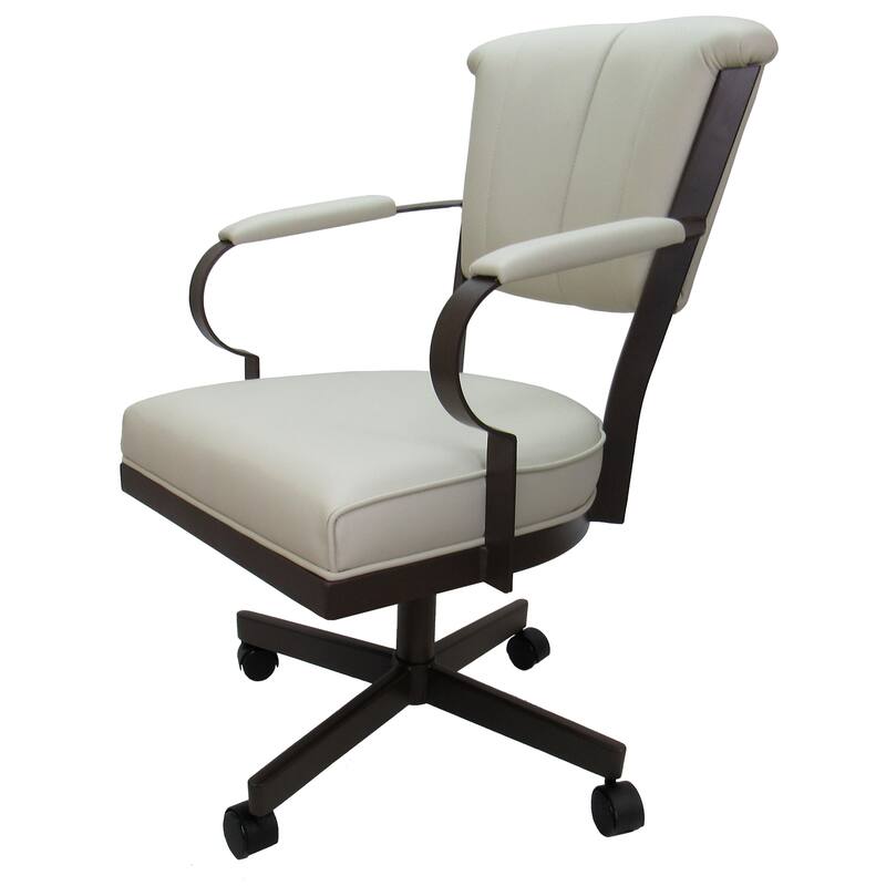 Miami Swivel Metal Caster Chair on Reading Base - 18" High Seat - Ocean Beige Vinyl - Brown