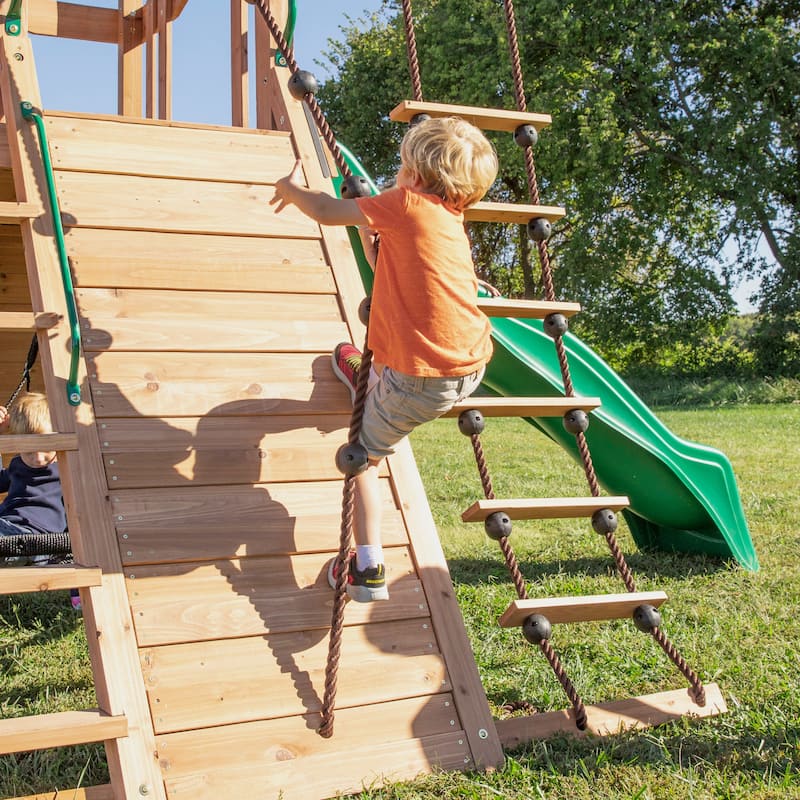Backyard Discovery Endeavor Cedar Wood Swing Set, Slide, Play Deck