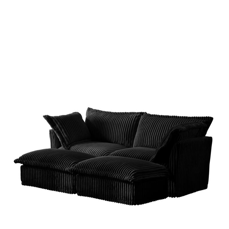 83.4" Corduroy 2-Seater Sectional Sofa with Ottomans