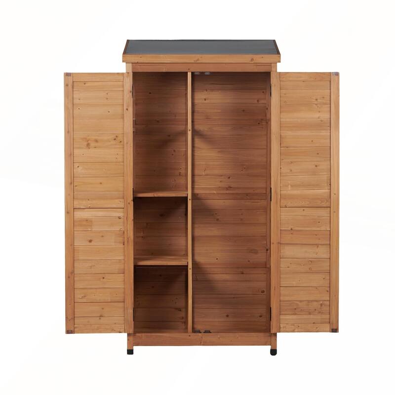 Outdoor Wooden Storage Shed with Metal Top