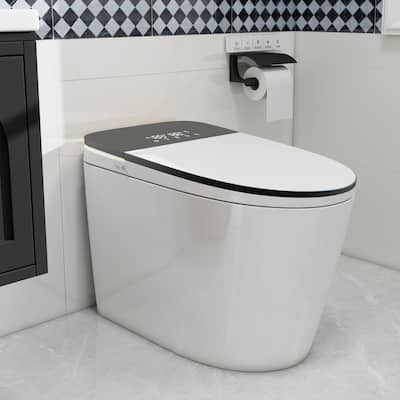 Voice Control Smart Bidet Toilet with 1.28 GPF Flush Auto Open & Close, Heated Seat, LED Display,Chair Height and Foam Shield