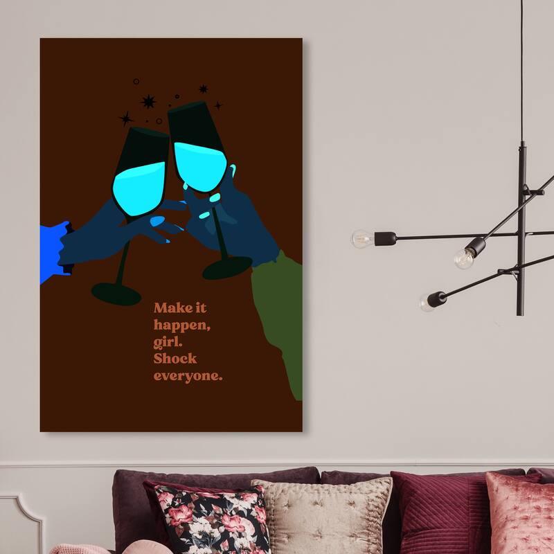 Wynwood Studio Canvas Drinks and Spirits Girl Make it happen Blue and Light Blue Modern & Contemporary Wall Art Canvas Print - 45 x 30