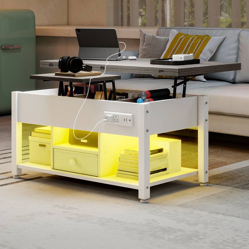 4-in-1 Lift Top Coffee Table with RGB Light