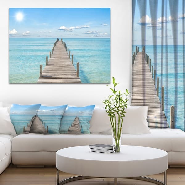 slide 2 of 15, Designart "Pier Infinite to the Sea" Seascape Photo Canvas Print 40 in. wide x 30 in. high