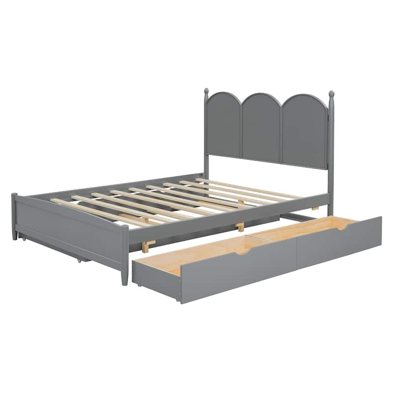 Queen Size Platform Bed for Bedroom with Twin XL Size Trundle, Rustic Storage Wooden Bed Frame with 2 Storage Drawers