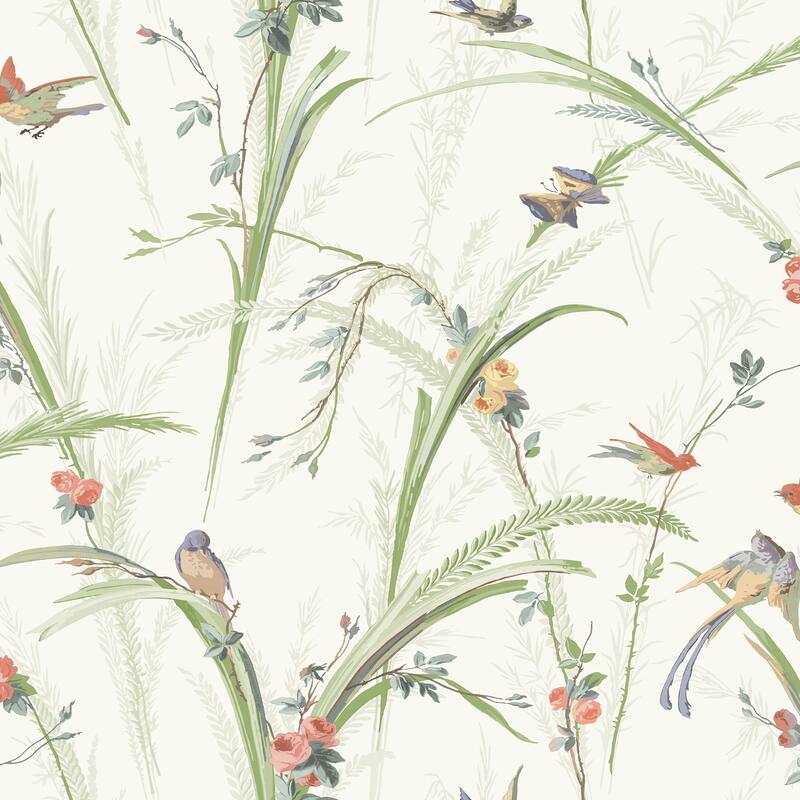 Flowers Walton Meadowlark Light Green Botanical 33' L X 20.5 W Wallpaper Roll