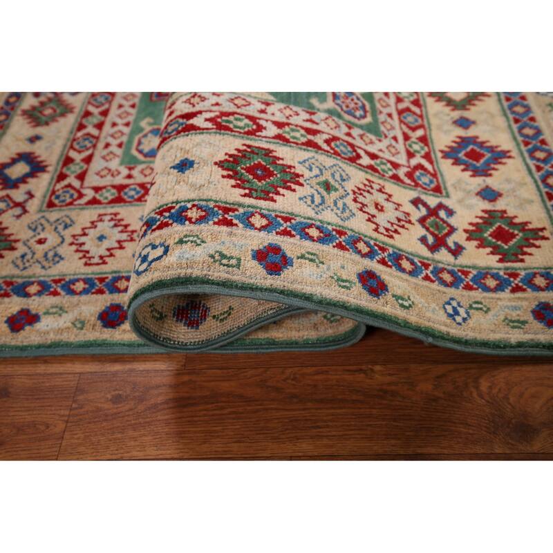 Kazak Oriental Accent Rug Handmade Green Wool Carpet - 3'3" x 4'8"