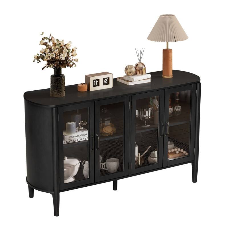 58" Sideboard with 4 Glass Doors for Living Room and Dining Room Organization