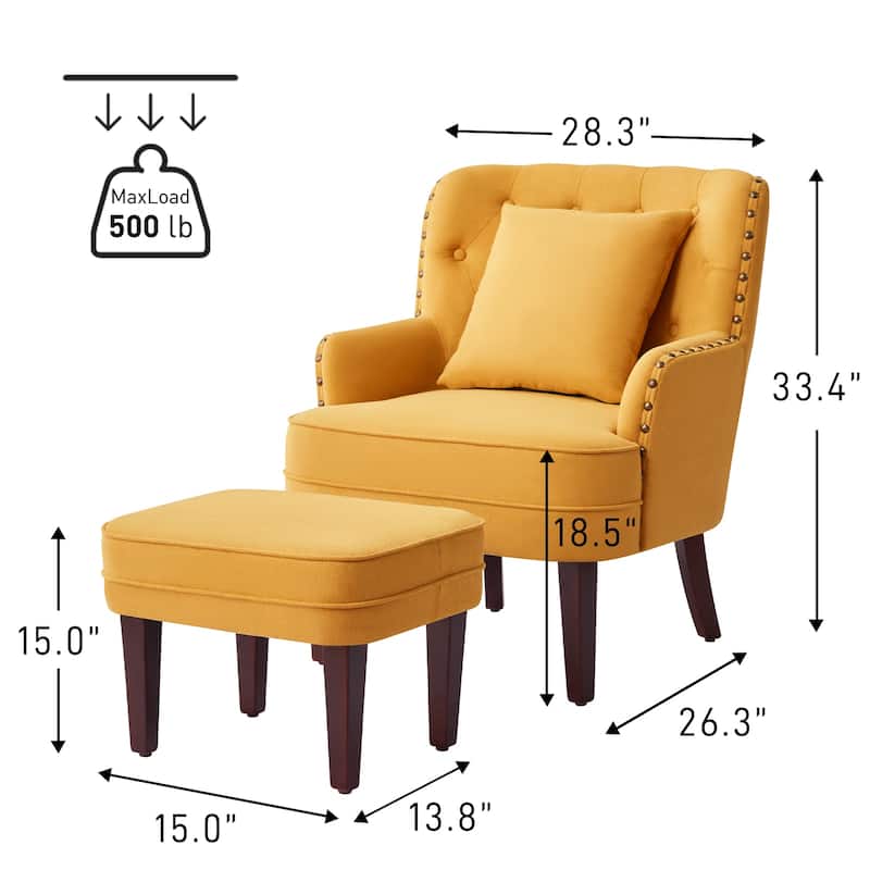 Club Chair Upholstered Button Tufted Accent Chair with Ottoman and Pillow