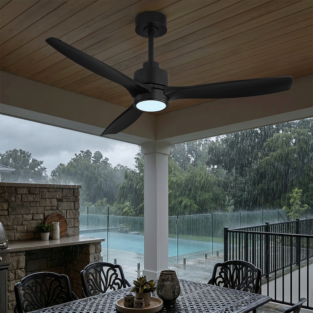 48 in. 3ABS Blades Downrod Outdoor Ceiling Fan with Integrated LED and Remote