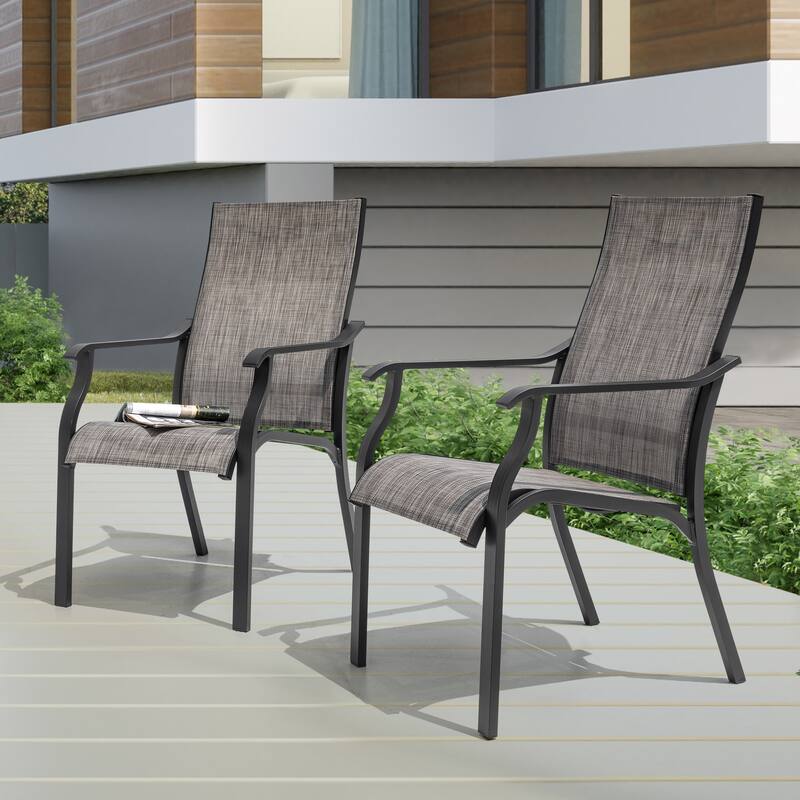 Outdoor 2-Piece Textilene Dining Chairs with Aluminum Frame, Grayish Brown