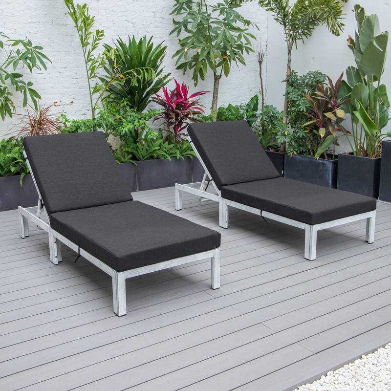 Chelsea Adjustable Chaise Lounge Chair with Weathered Grey Powder-Coated Aluminum Frame and Removable Cushions (Set of 2)
