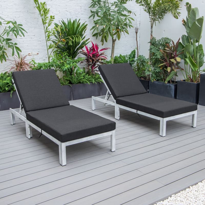 Chelsea Adjustable Chaise Lounge Chair with Weathered Grey Powder-Coated Aluminum Frame and Removable Cushions (Set of 2)