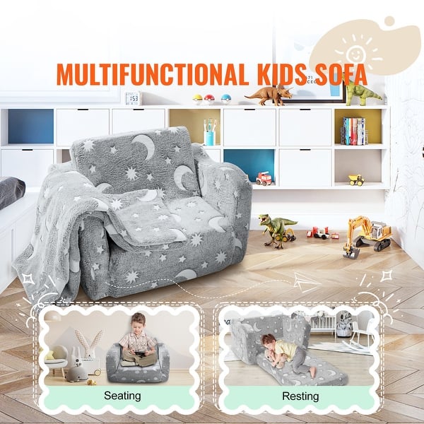 dimension image slide 1 of 2, Fold-out Kids Sofa Extra Soft Flip-out Toddler Couch for Siting and Sleeping, for Bedroom and Playroom - 63.5×46×52in