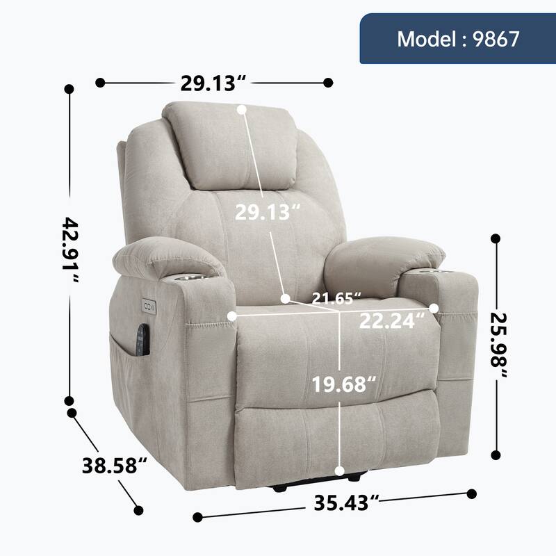 Up to 350 LBS polyester Power Lift Recliner Chair, Heavy Duty Motion Mechanism with 8-Point Vibration Massage