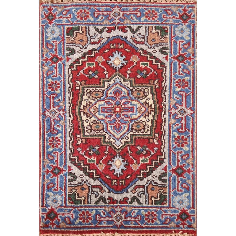 Red Traditional Heriz Serapi Foyer Area Rug Hand-knotted Wool Carpet - 2'0"x 3'0"
