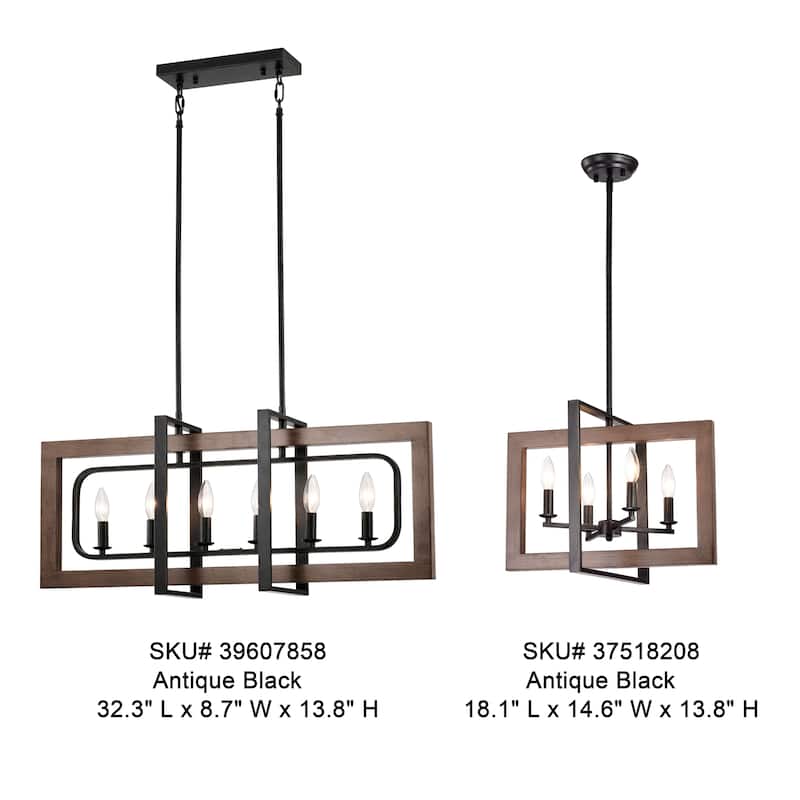 Daniela Natural Wood and Antique Black Metal Open Cage Chandelier