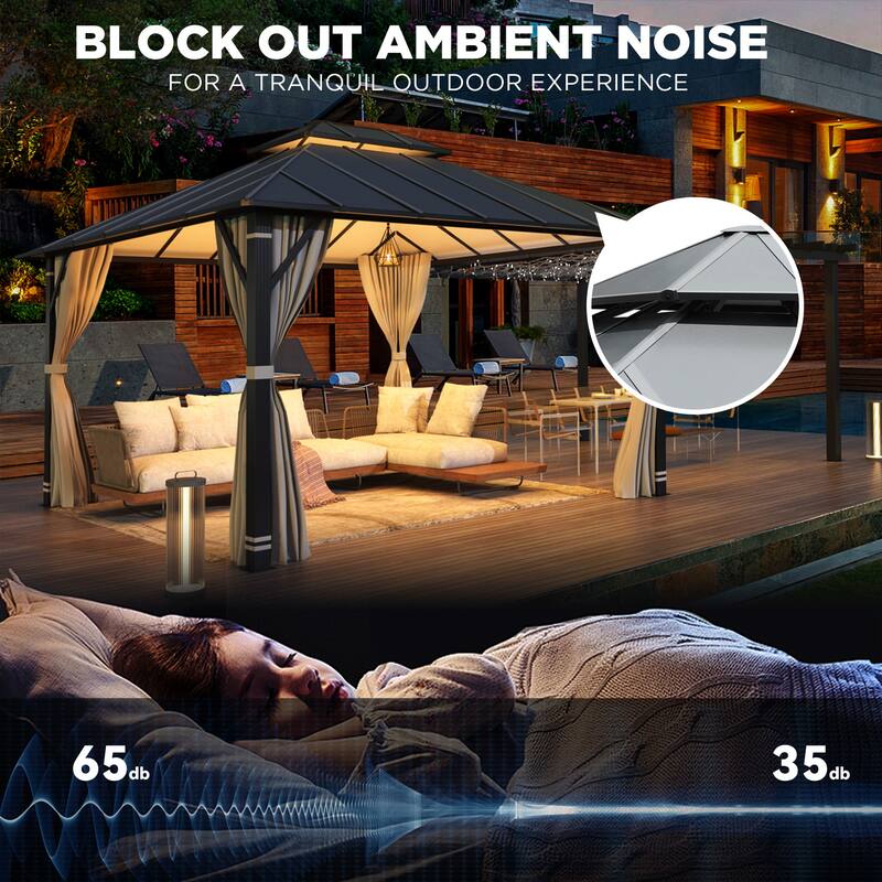EROMMY Hardtop Gazebo, Waterproof Aluminum Pavilion with Netting & Curtains for Patio, Garden
