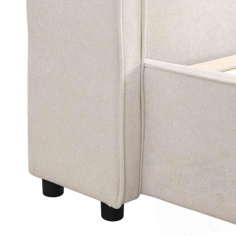 Upholstered Bed Frame with High Wingback Headboard Reading Lamp and USB port