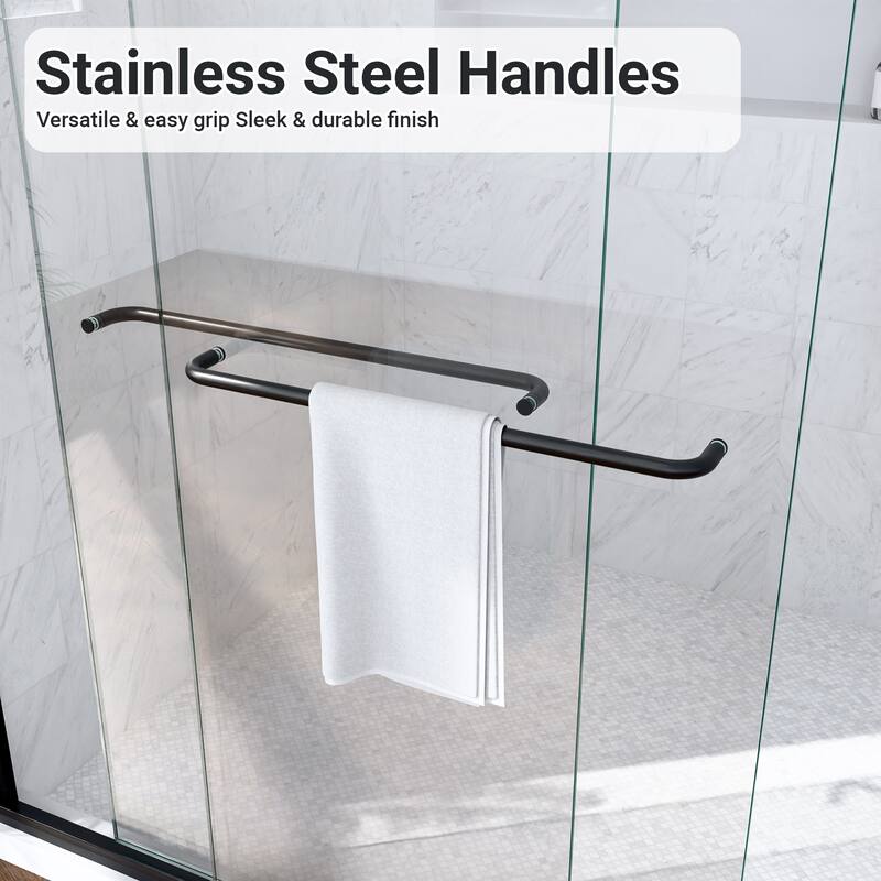 GDFStudio - Modern Minimalist Semi-Frameless Double Sliding Shower Door with 1/4" SGCC Tempered Glass & Stainless Steel Handle