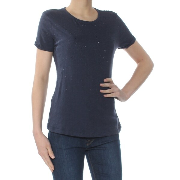 LUCKY BRAND Womens Navy Glitter Short Sleeve Crew Neck T-Shirt Top Size: XS