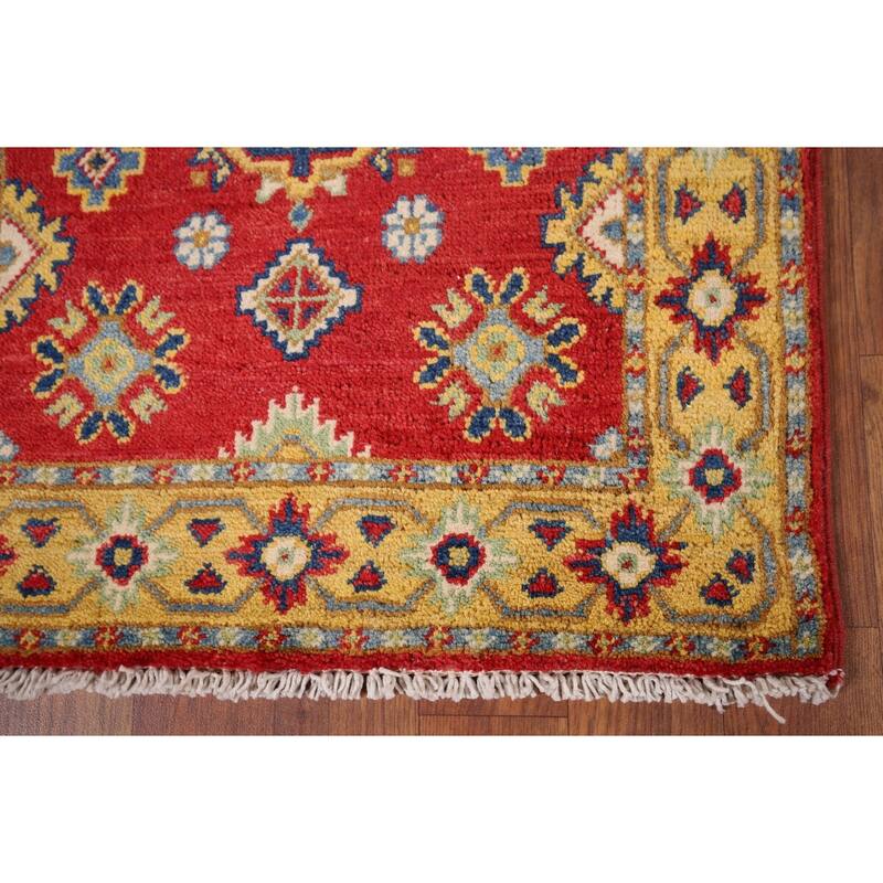 Geometric Red Kazak Oriental Accent Rug Hand-Knotted Wool Carpet - 2'0" x 3'0"