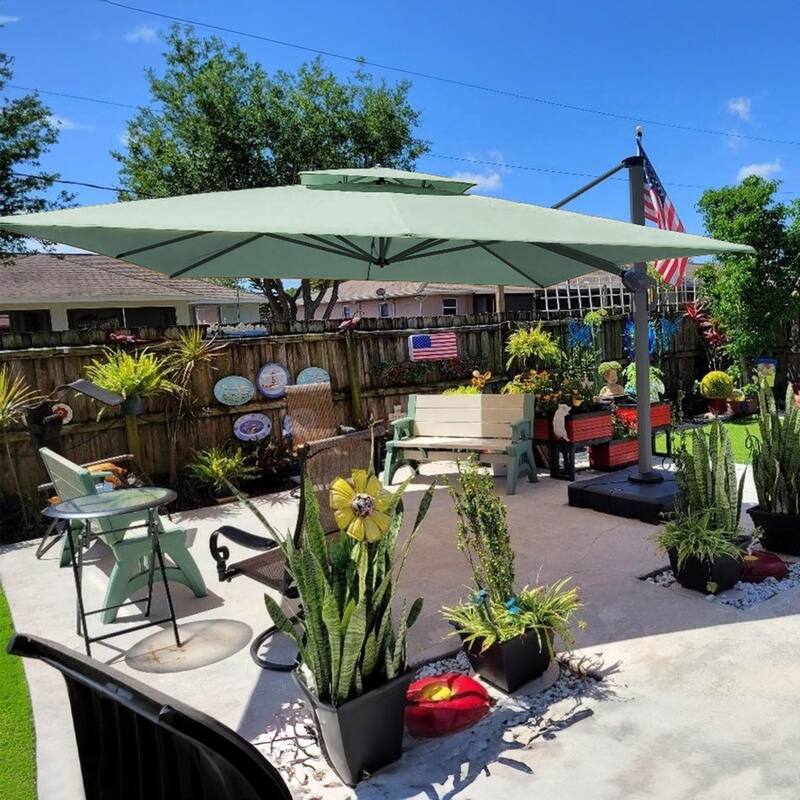 PURPLE LEAF Luxurious Design Square Patio Cantilever Umbrellas with Base UV50+ Fade Resistant